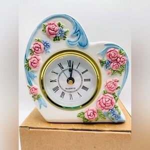 1990’s Avon ceramic Floral Heart Clock in box, tested & works well